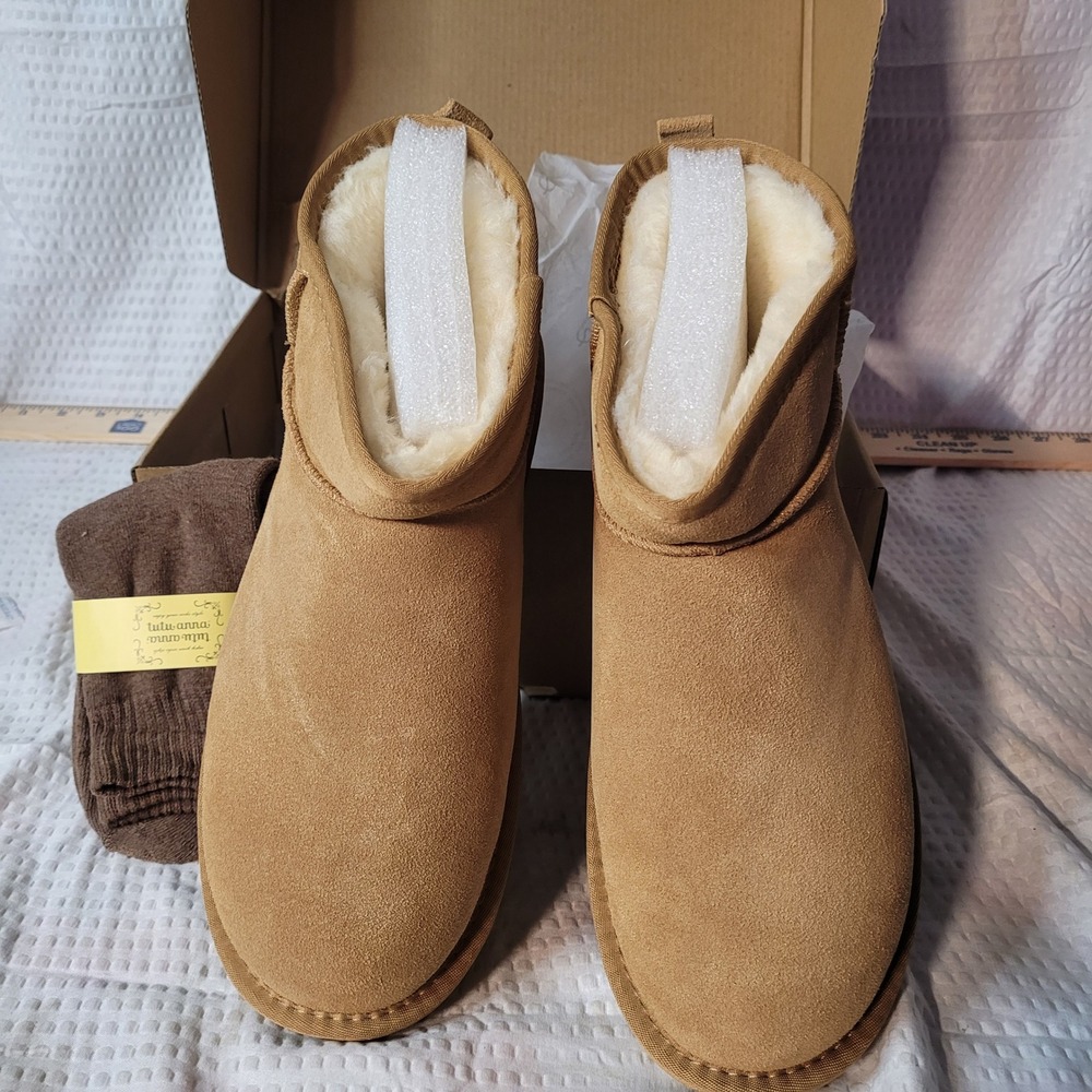 Evellyhootd Chestnut Suede‎ Leather Snow Boots Faux Fur Lined 5899 Size 43 265